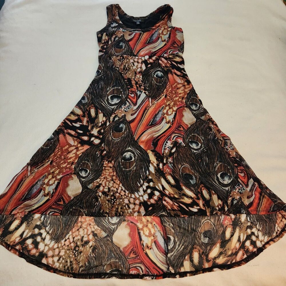 Vintage Y2k Karen Kane Mesh Midi Sun Dress Peacock Boho Sz S